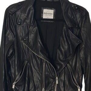 Chelsea DeBoer Lily & Lottie Black Faux Leather Belted Moto Biker Jacket Large
